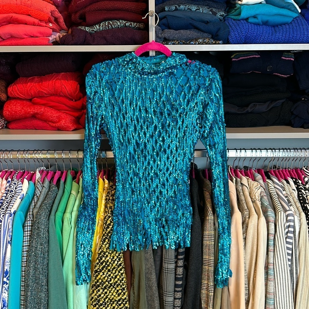 MSGM turquoise iridescent sequin top size EU 38/ US 6 NWT​